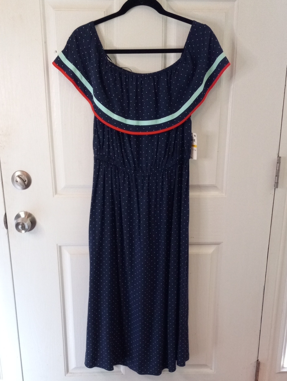 Mason Jules Navy polka dot off the shoulder ruffle Dress NWT Women's size M
